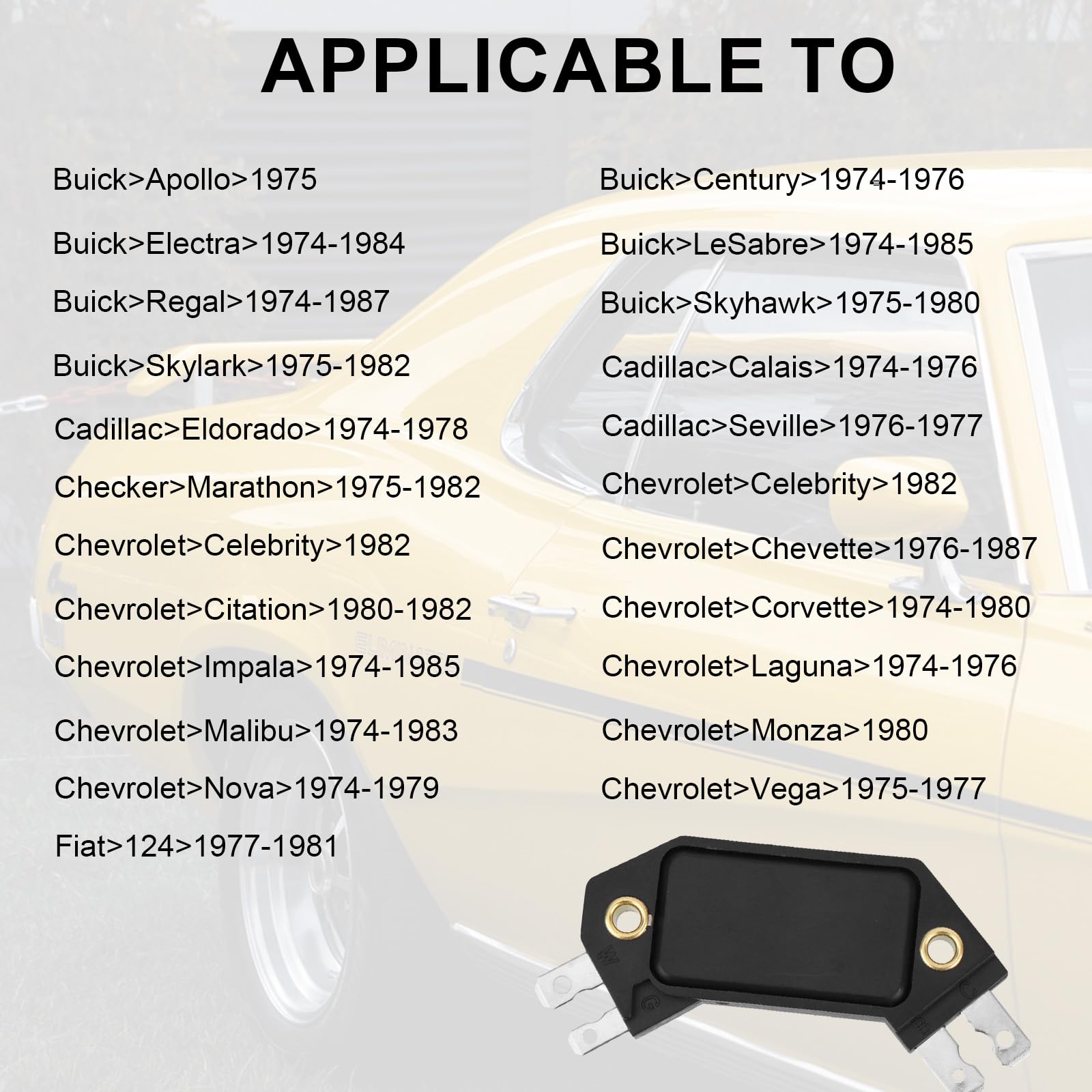 Module de commande d'allumage compatible avec 1974-1988 pour remplacer OE #D1906 DM1906 1190357 8131941 82369531 (Noir)