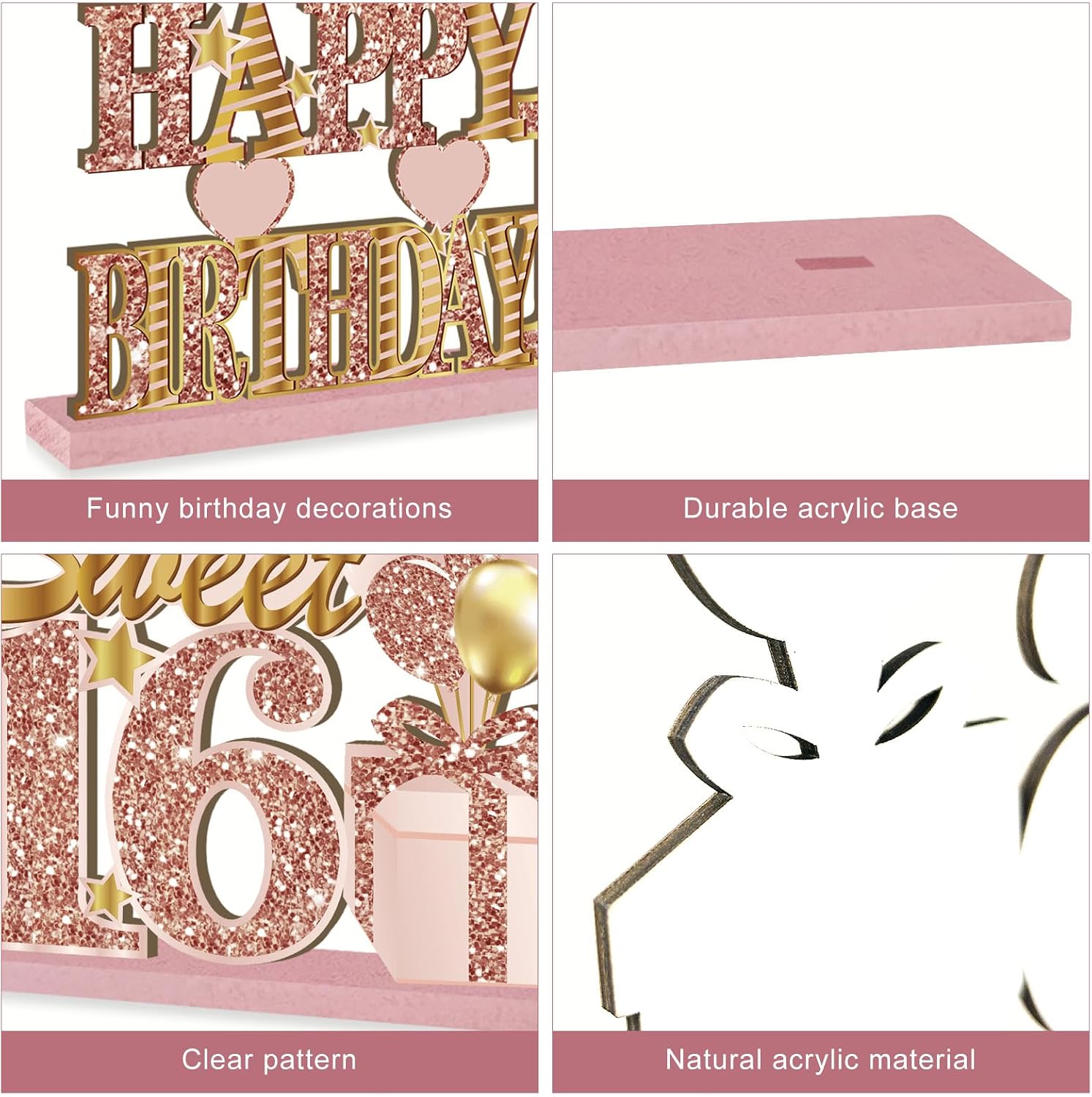 4 Pieces 16th Birthday Acrylic Vintage 2010 Table Centerpieces Decoration for Girls, Pink Rose Gold Sweet 16 Birthday Table Sign Party Supplies, Hello 16 Old Bday Table Decor