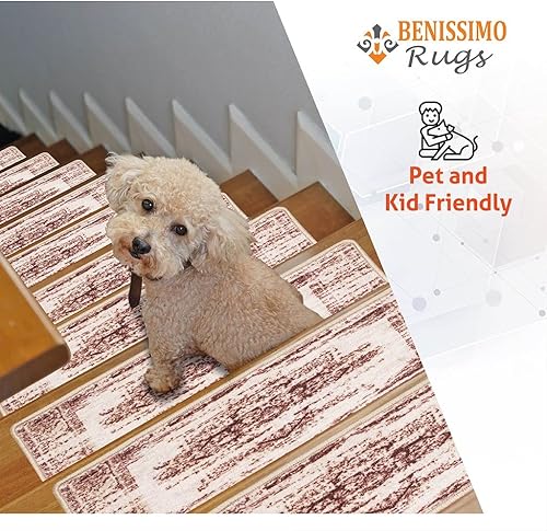 Miniatura 4 de Alfombras tejidas suaves, alfombras para peldaños 13+1, alfombras para rellanos, diseño moderno impreso, alfombra suave para peldaños de madera de