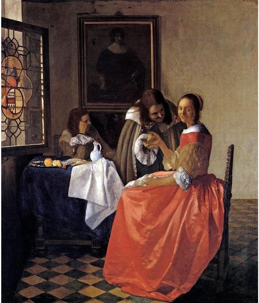 ArtDirect A Lady And Two Gentlemen Unframed Art Print Giclee Poster by Vermeer, Johannes - Ready for Framing with Customization Sizes 8x10, 11x13, 16x19, 24x28, 36x42, and 48x57 Inches