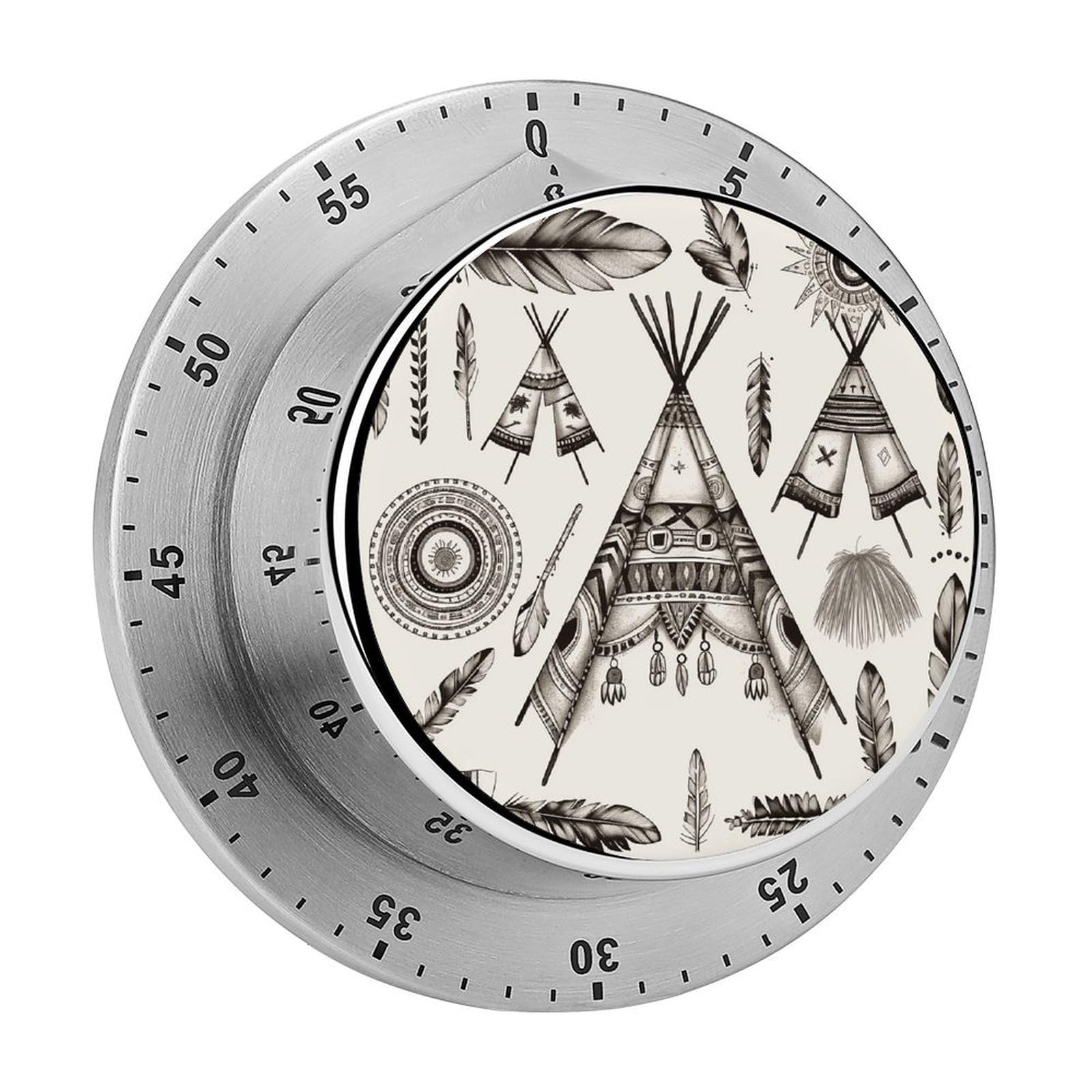 Feather Head Band Teepee Tent Timer Desk Productivity Teacher Supplies Kitchen Magnetic Countdown Mechanical Timer for Cooking, Egg, Teacher, Exercise, Oven.