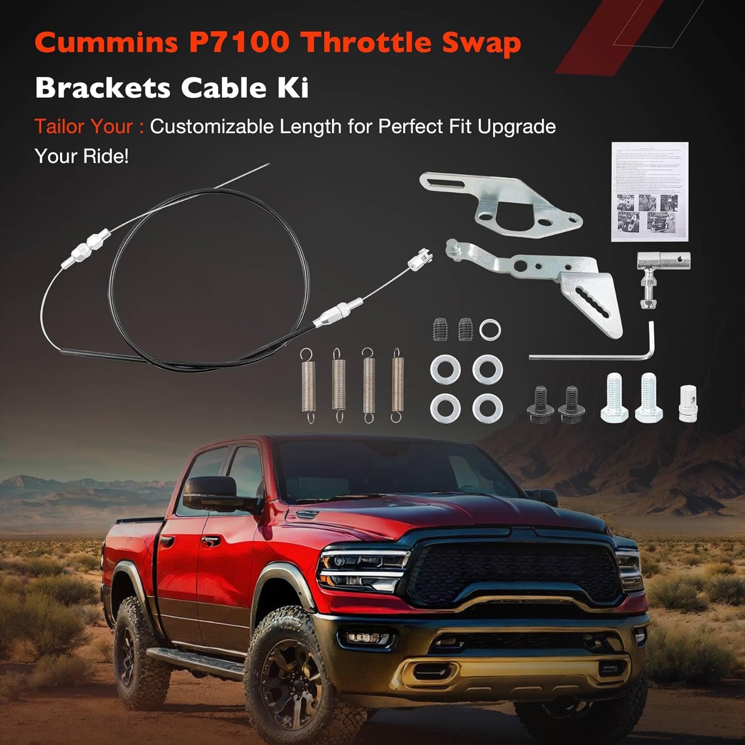 Universal P7100 Throttle Swap Kit with 60" Adjustable Cable & Mounting Brackets & Return Springs,Compatible with Dodge Cummins 5.9L diesel Engine 12V 6BT 4BT