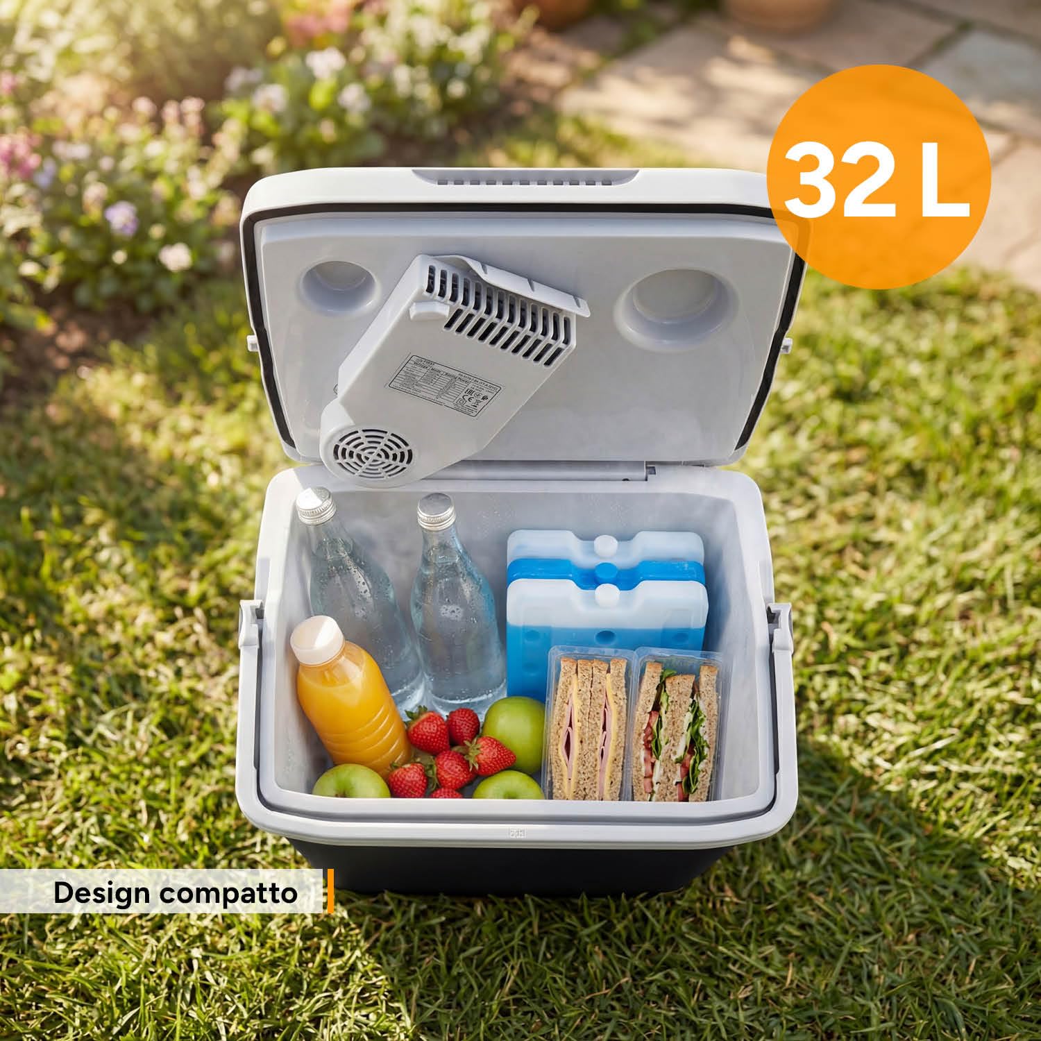 TZS First Austria - Frigo Portatile Elettrico 32L - Tripla Alimentazione con USB-C PD 3.0 - Raffreddamento e Riscaldamento - 12V/230V/USB-C - Minibar - Nero/Grigio