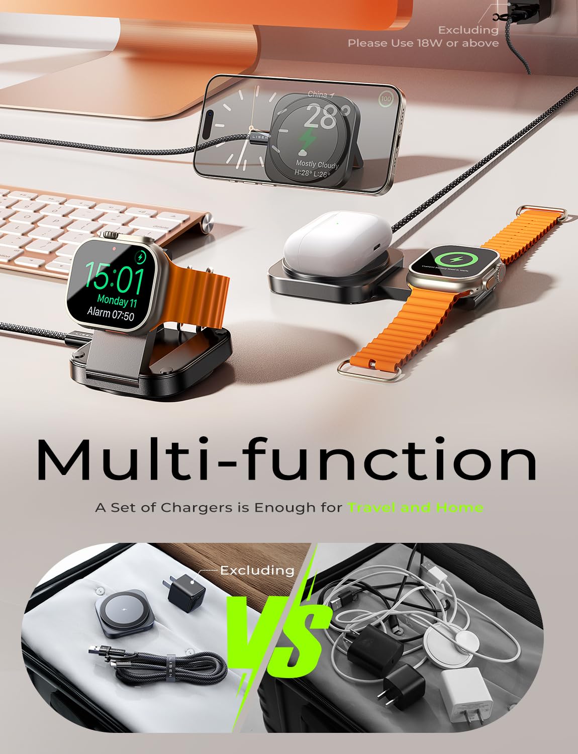 Caricatore Magsafe Charger, [100% Portatile] LISEN Stazione Ricarica Magnetico 3 in 1 per Apple Watch Airpods, Caricatore Wireless iPhone Magsafe Apple Accessori Viaggio per iPhone 16 15 Serie,Nero