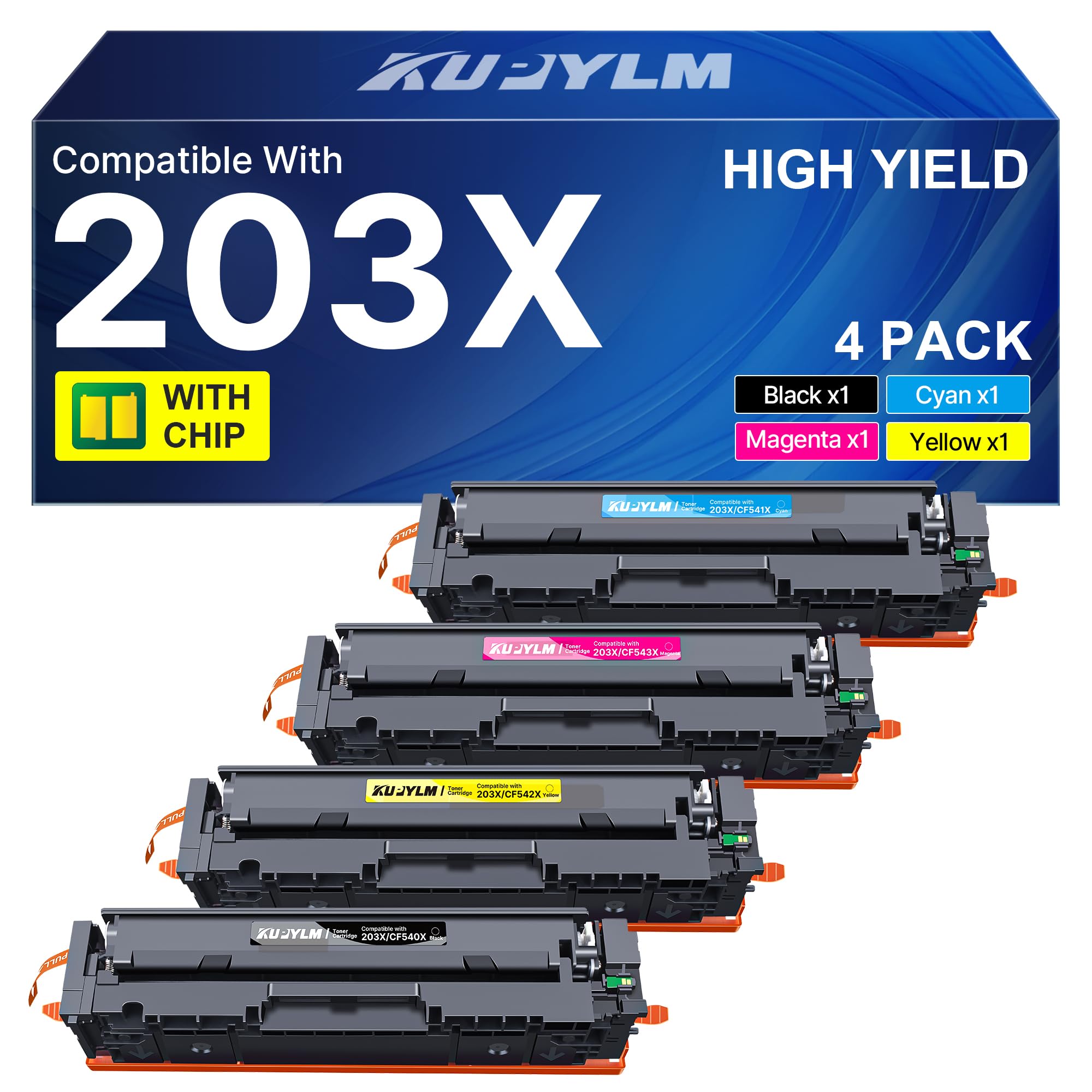 203X 203A Compatible pour HP Color LaserJet Pro MFC M281fdw M281fdn M280nw | Compatible pour Toner HP Color LaserJet Pro MFC M281fdw M281fdn M280nw M254dw M254nw pour HP 203X jaune cf541x (4-Pack)