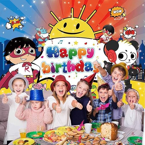 Miniatura 4 de Ryans World - Fondo de fondo para fiestas de niños fondo rojo para decoración de fiesta de cumpleaños 7 x 5 pies