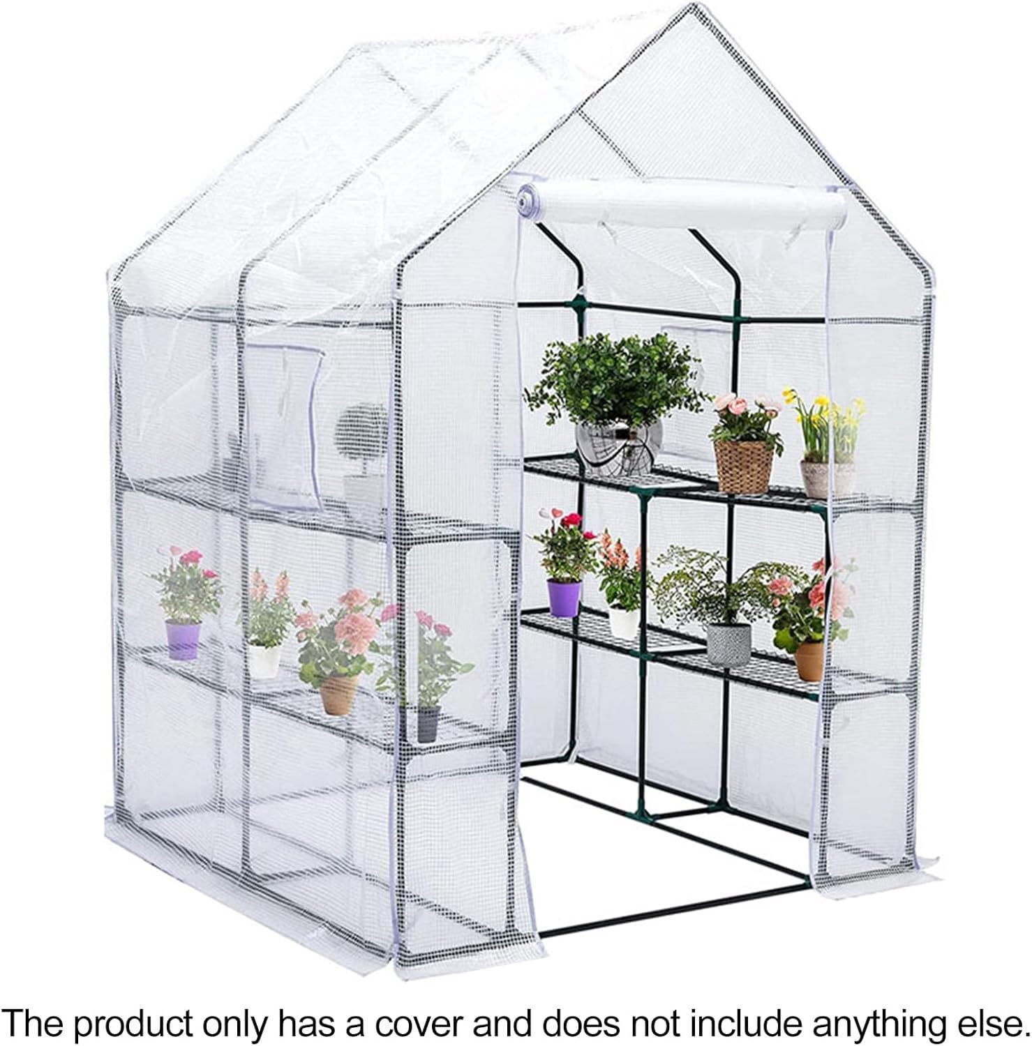 Cubierta de repuesto para invernadero de polietileno, 143 x 143 x 195 cm, impermeable, resistente a los rayos UV, cubierta transparente para refugio de plantas con puerta enrollable con cremallera