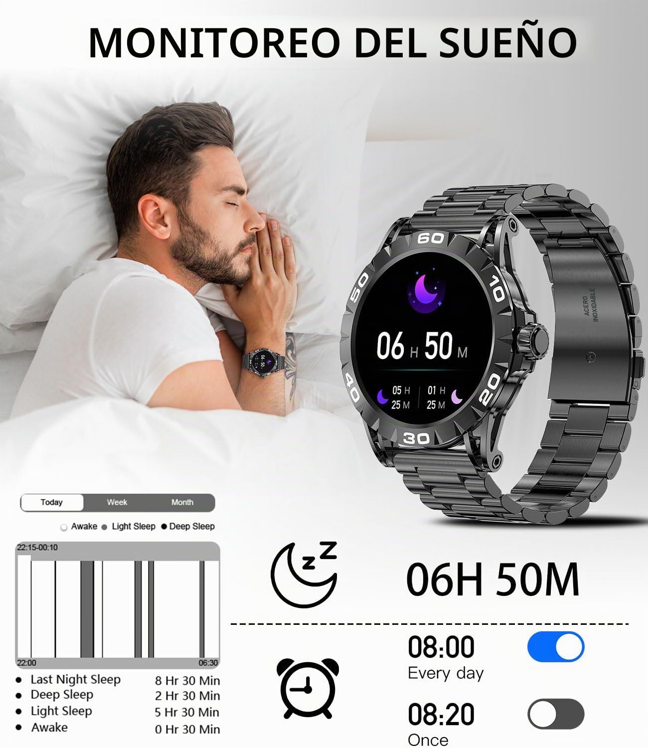 Reloj Inteligente Hombres con Llamada Bluetooth y Whatsapp Notificación 1.39" Smartwatch Hombre Monitor de Ritmo Cardíaco, SpO2 y Sueño, Podómetro, 21 Deportes Modos Pulsera Actividad para iOS Android