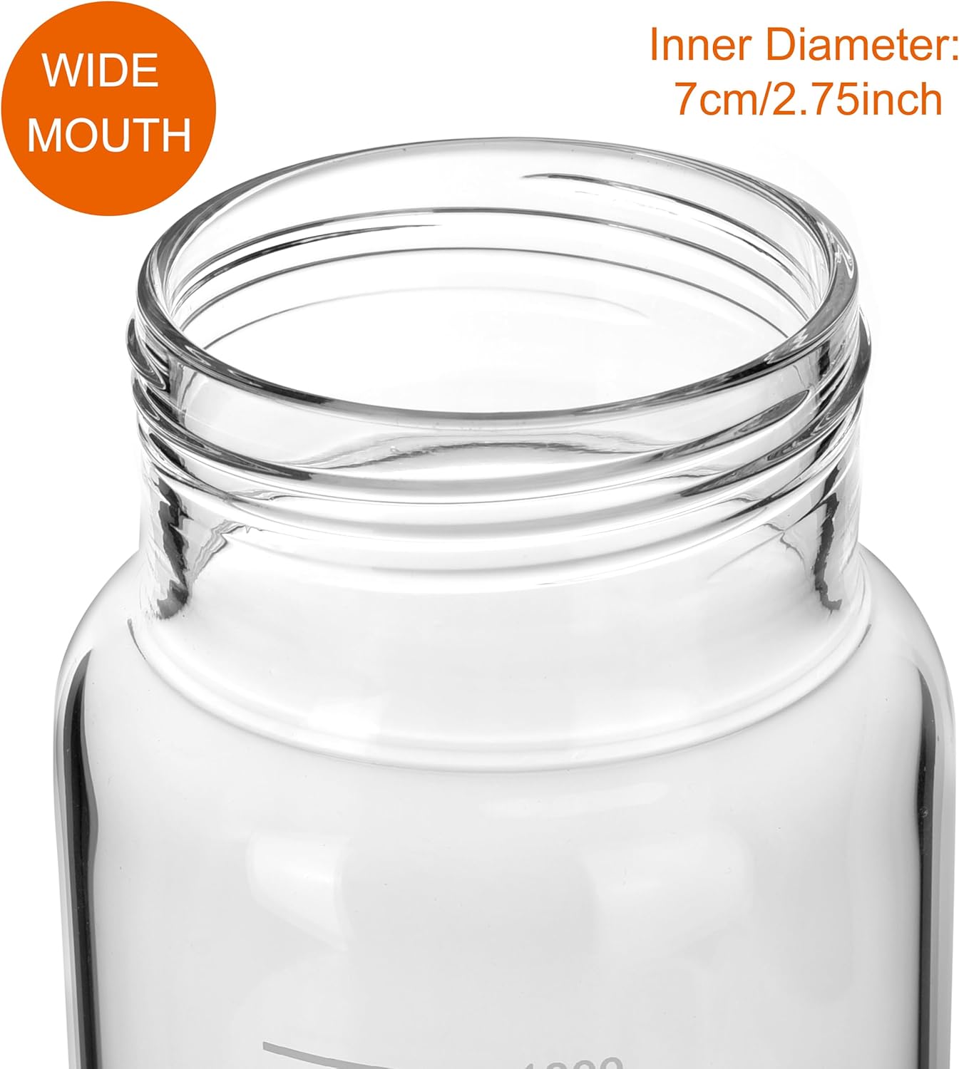 2 Pack 1000ml Wide Mouth Graduated Round Reagent Bottle,Borosilicate 3.3 Glass Bottle,Media Storage Bottle With GL80 Orange Polypropylene Screw Cap