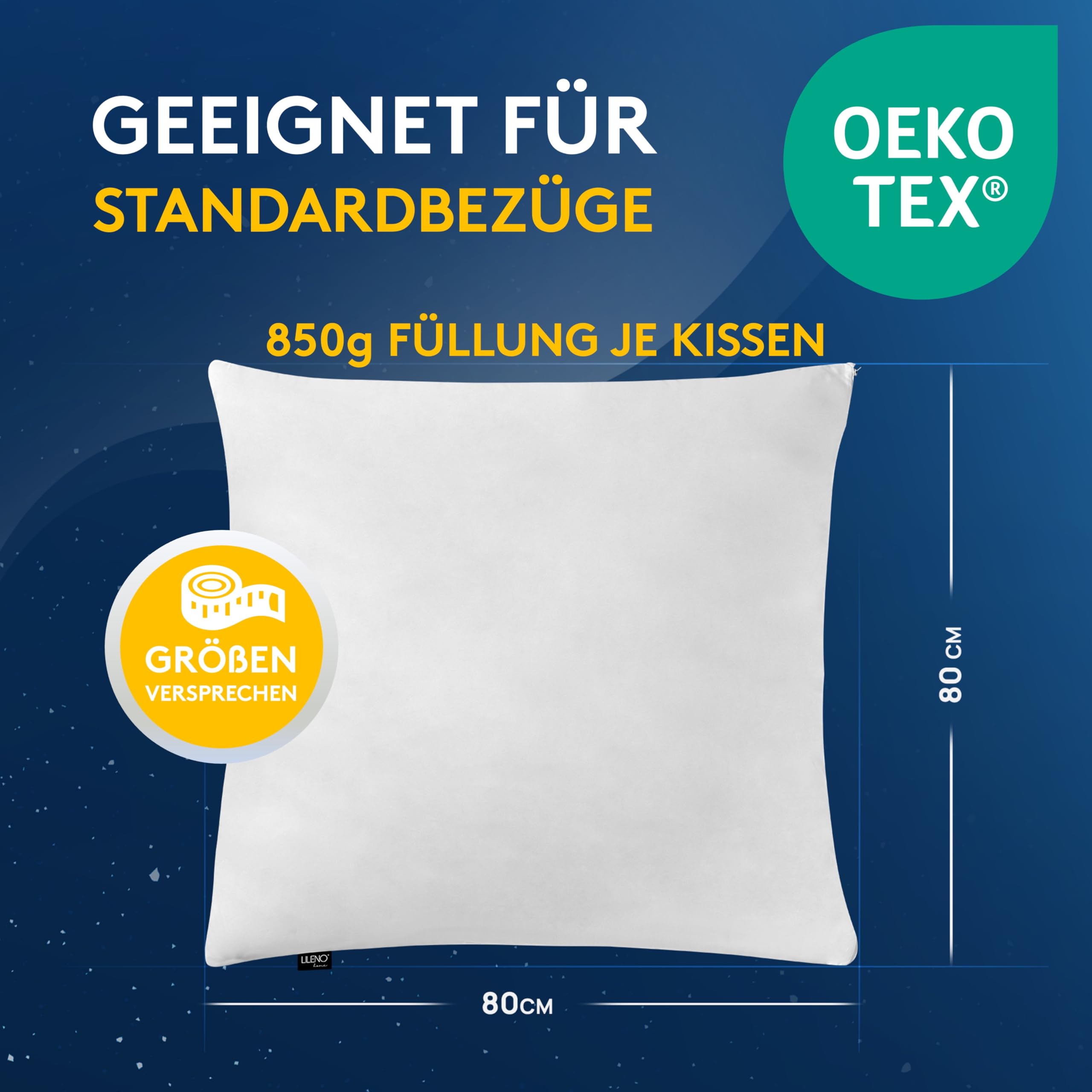 LILENO HOE Federkissen 80x80 c [2er Set] - Kissen 80 x 80 c aus Federn als Kopfkissen