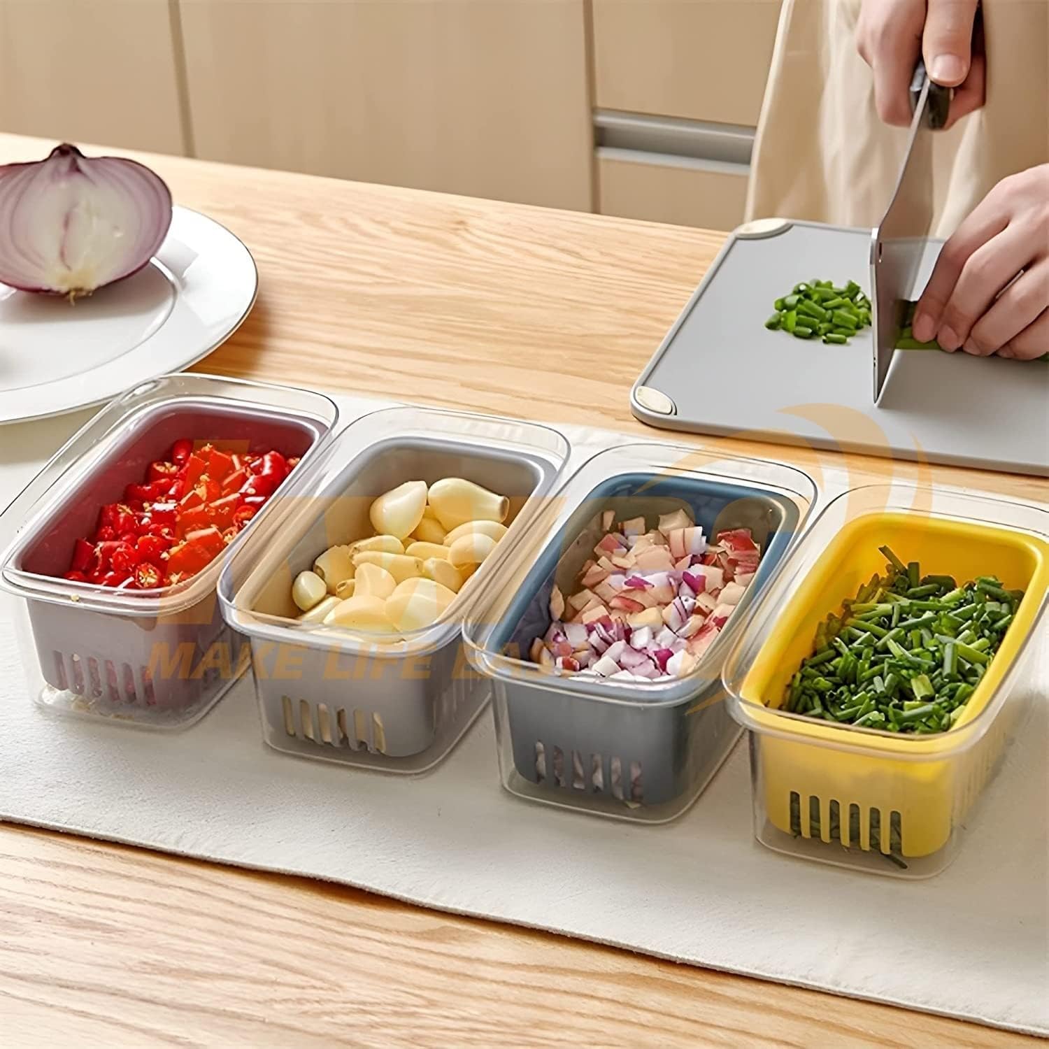 YFXOHAR Fridge Storage Box With Lid&Handle|4 Compartments Fridge ...