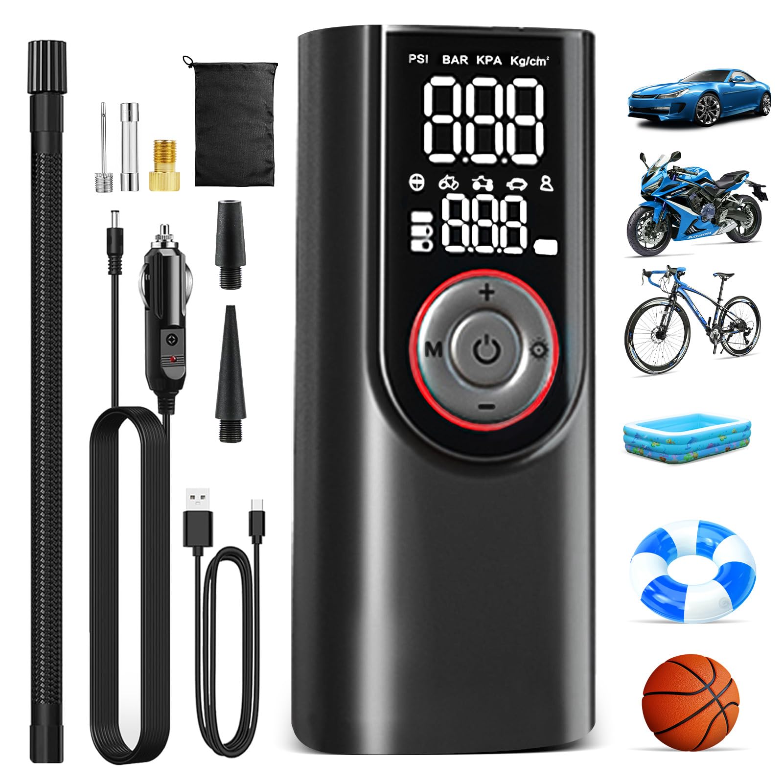 150PSI Portable Air Compressor With Tire Pressure Gauge & LED Display - 3X Faster * Smart Cordless Tire Inflator, Usb-Powered, Rechargeable Battery - View #11