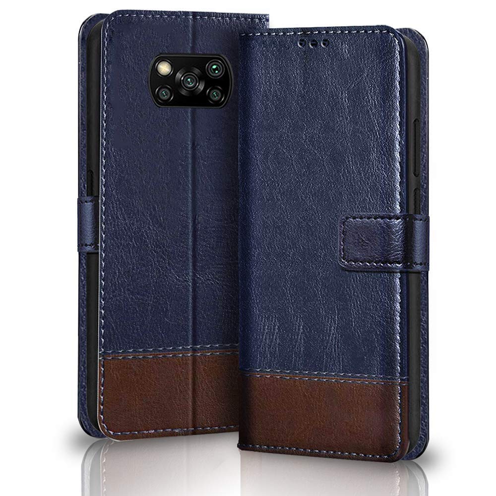 TheGiftKart Dual-Color Leather Finish Poco X3 / X3 Pro Flip Back Cover | Inside Pockets & Inbuilt Stand | Wallet Style Back Case | Magnet Closure Flip Back Cover for Poco X3 Pro / X3 (Blue & Brown) (B091Q82CGV) Amazon Price History, Amazon Price Tracker