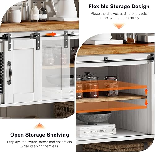 Miniatura 8 de 4ever2buy Gabinete de café de granja con almacenamiento, mesa de café de 47 pulgadas con puerta corrediza de granero, gabinete de buffet de café