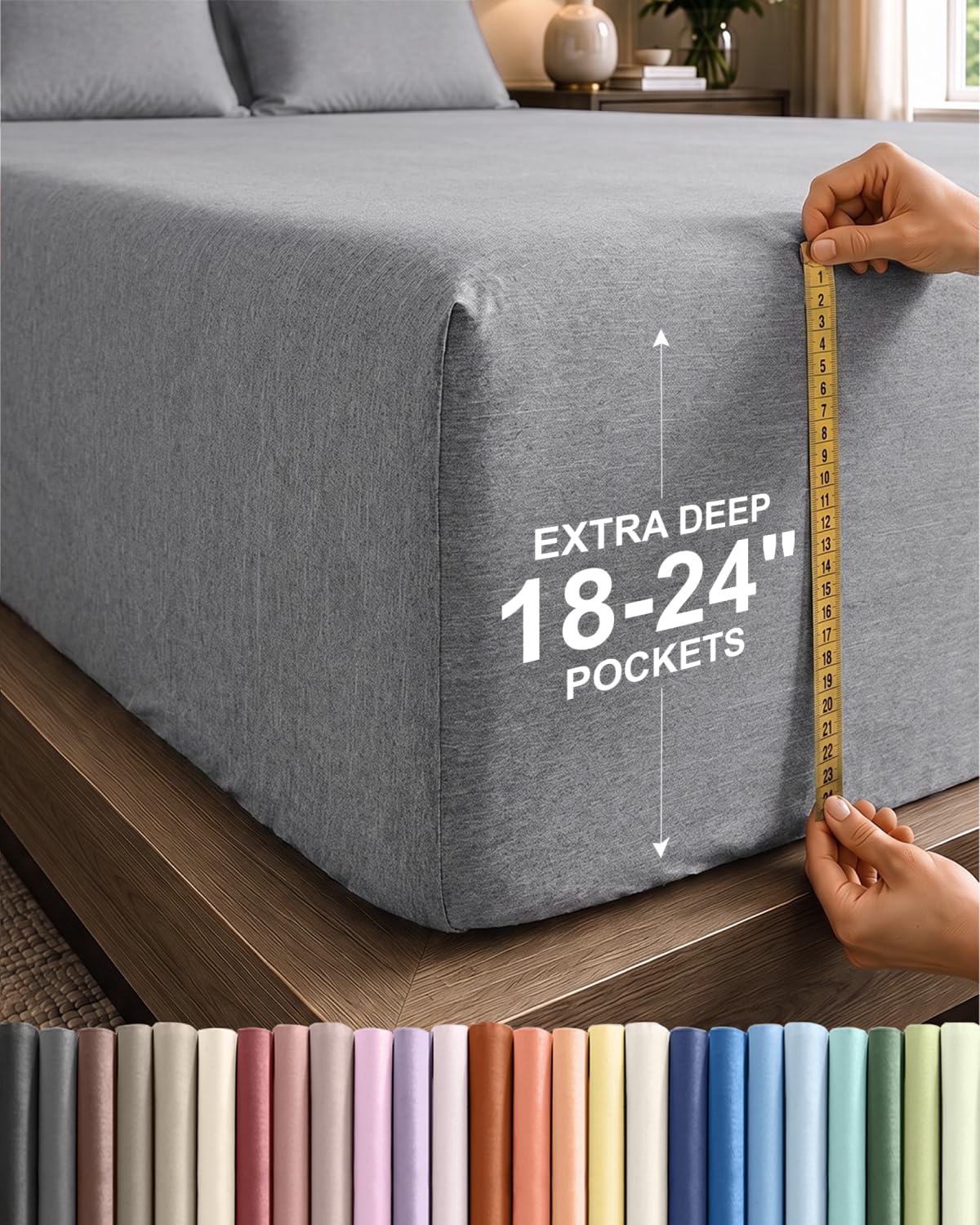 CGK Extra Deep Cal King Single Fitted Sheet Only - Heathered Grey