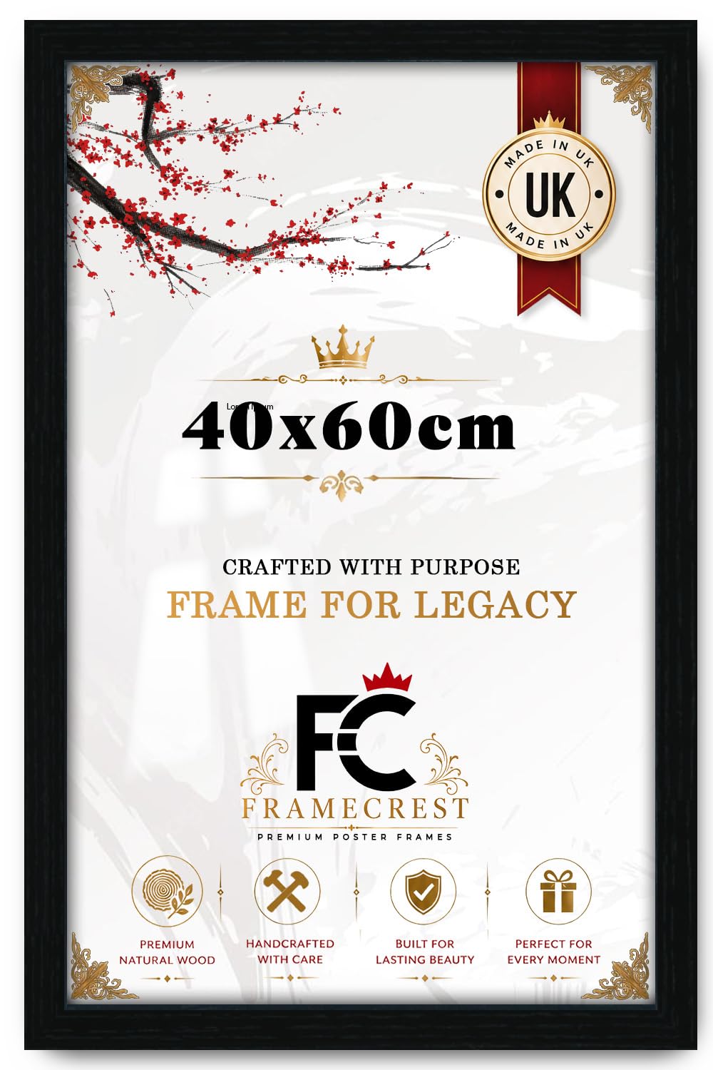 FRAMECREST Flat Style Poster frame 40x60CM | MDF Wood Finish with Crystal Clear Styrene Front Wall Decor Portrait & Landscape-Ideal for Certificates, Posters, Documents, and Artwork-[Black] — image 1