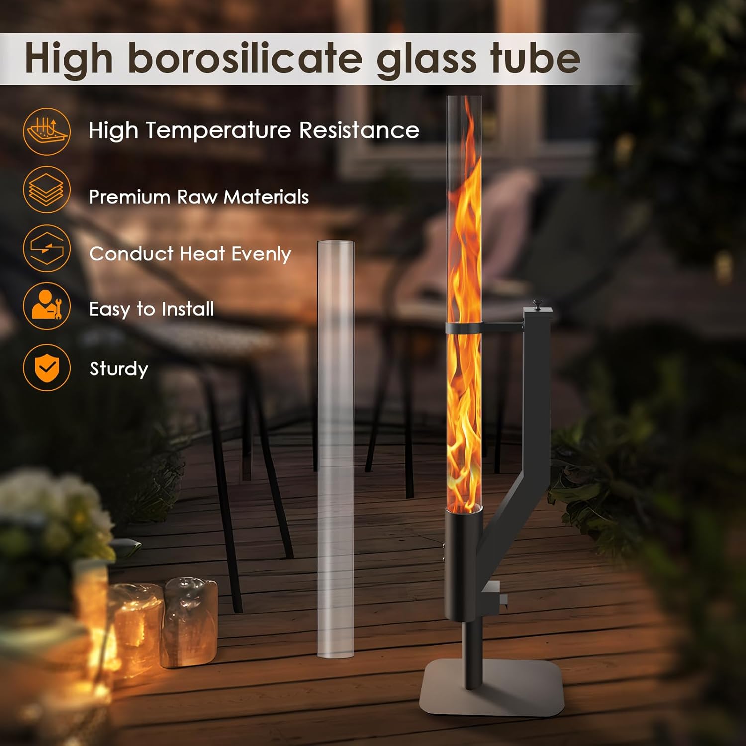 Wood Pellet Patio Heater Glass Tube Replacement, 39.3 x 3.1 Inch (100 x 8cm) Glass Tube for Pellet Heater Replacement parts