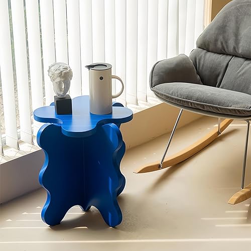 Mesa auxiliar, mini pétalos, mesa auxiliar de madera maciza con ondas, mesa auxiliar simple para dormitorio, mesita de noche, mesa pequeña de color,