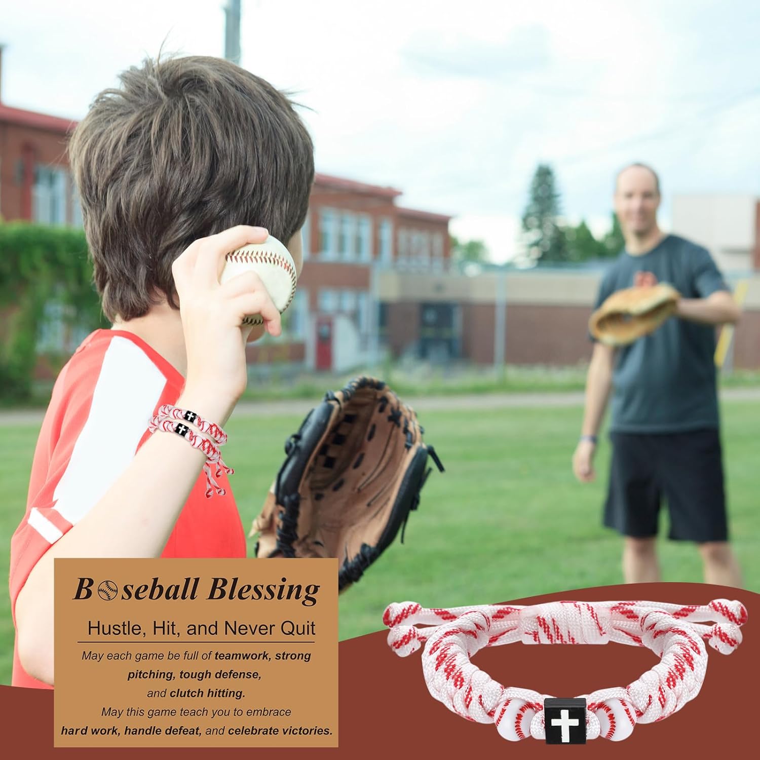 24 Pcs Christian Baseball Gifts for Teen 12 Cross Bracelets 12 Cards Adjustable Baseball Religious Bracelets Gifts - Image 4