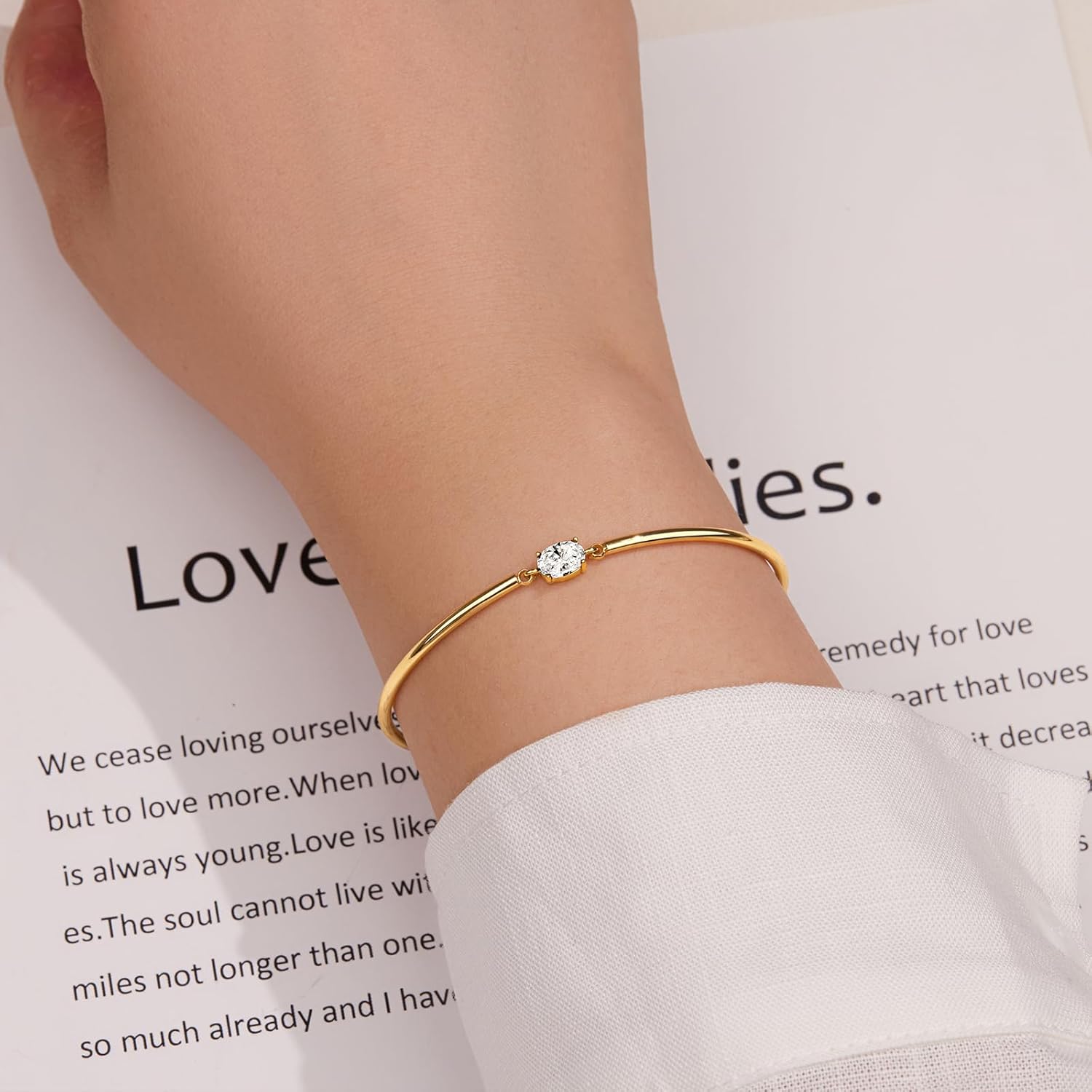 Gold Bangle Bracelets for Women, Dainty 14K Real Gold Silver Plated Bracelet Non Tarnish Waterproof Cute Trendy Simple Diamond Cubic Zirconia Bangle Bracelet Charm Jewelry.Gift for Mother's Day Christma image 2 of 7 B0F5PGQHZB