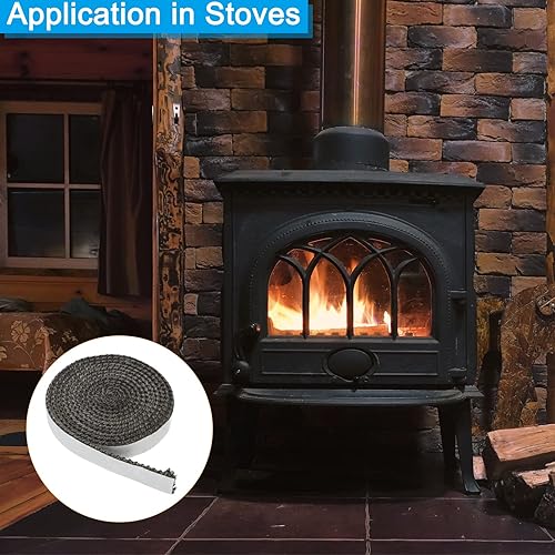 Miniatura 6 de PATIKIL Junta para estufa de leña de 58 x 18 x 73 pulgadas, fibra de vidrio de grafito, cuerda de sello de resistencia a altas temperaturas para