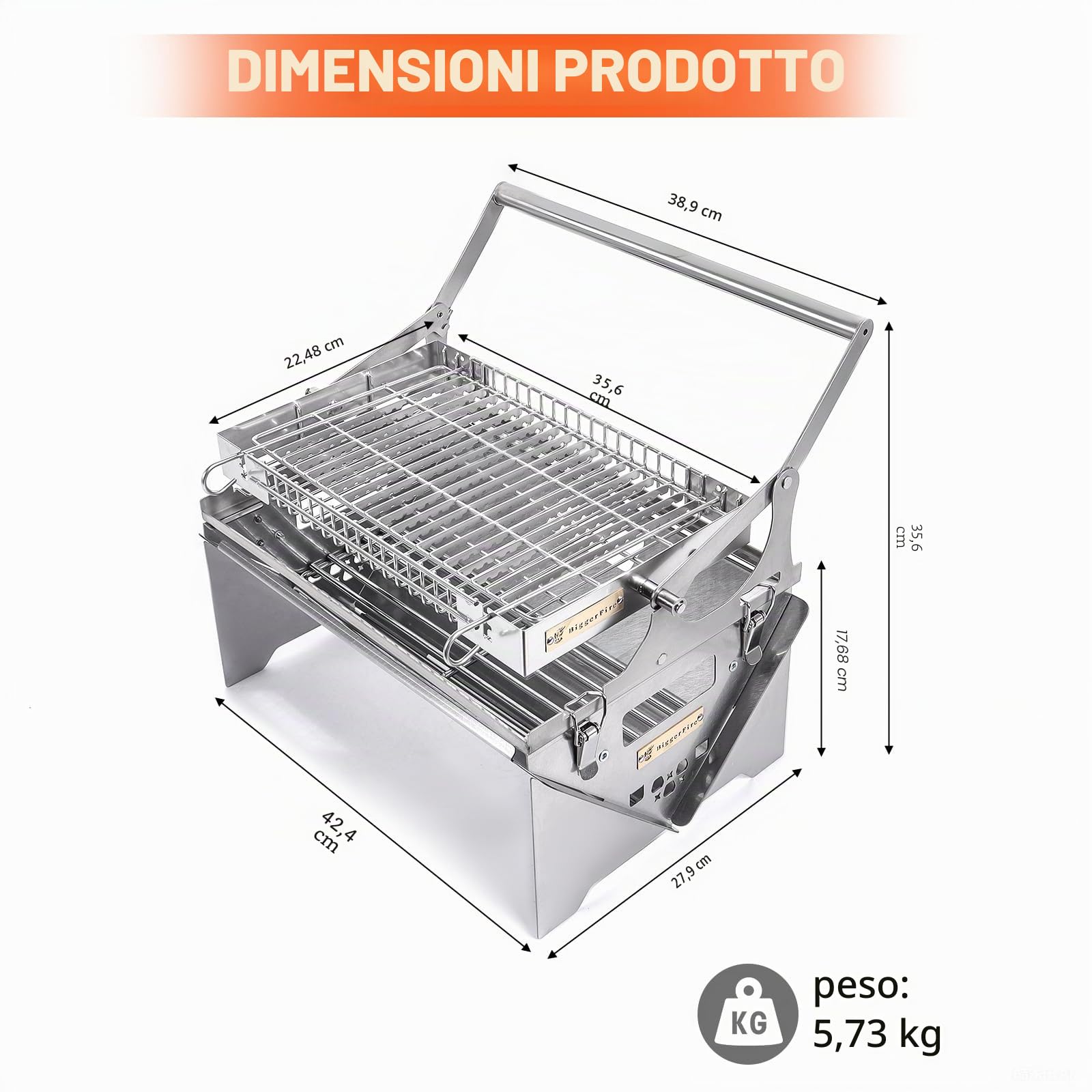Griglia girevole a 360° in acciaio inox, portatile per campeggio e barbecue a carbone, griglia rimovibile per picnic, cortile e feste