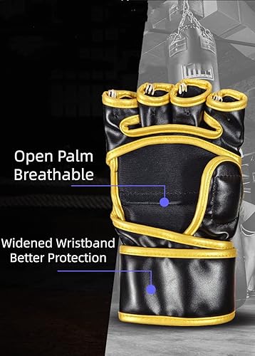 Miniatura 2 de Nethins Guantes de MMA para hombres y mujeres, piel sintética, para entrenamiento de agarre, sin dedos, bolsa de artes marciales con palmas abiertas