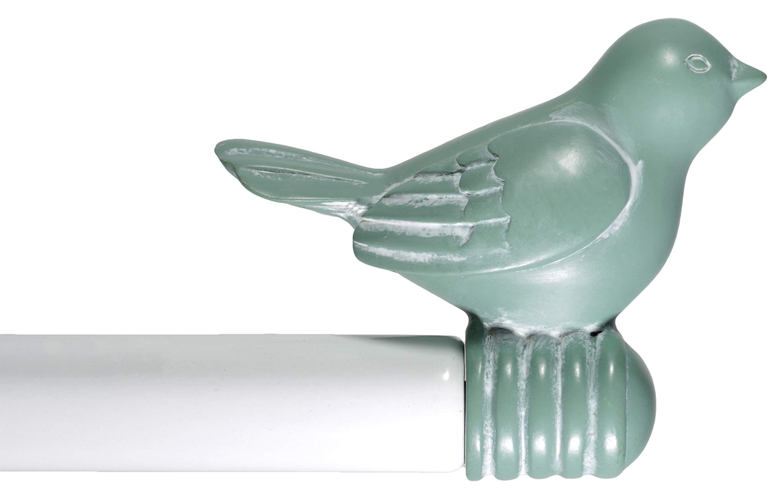 3/4-inch Cute Decorative Bird Adjustable Window Treatment Curtain Single Rod Set, 48" to 84" - Teal Finial