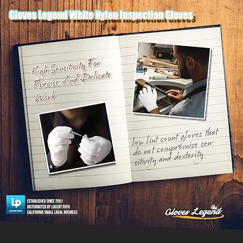 Miniatura 4 de Gloves Legend Guantes de inspección blancos de nylon blanco de la joyería de la moneda antigüedades guantes de trabajo de
