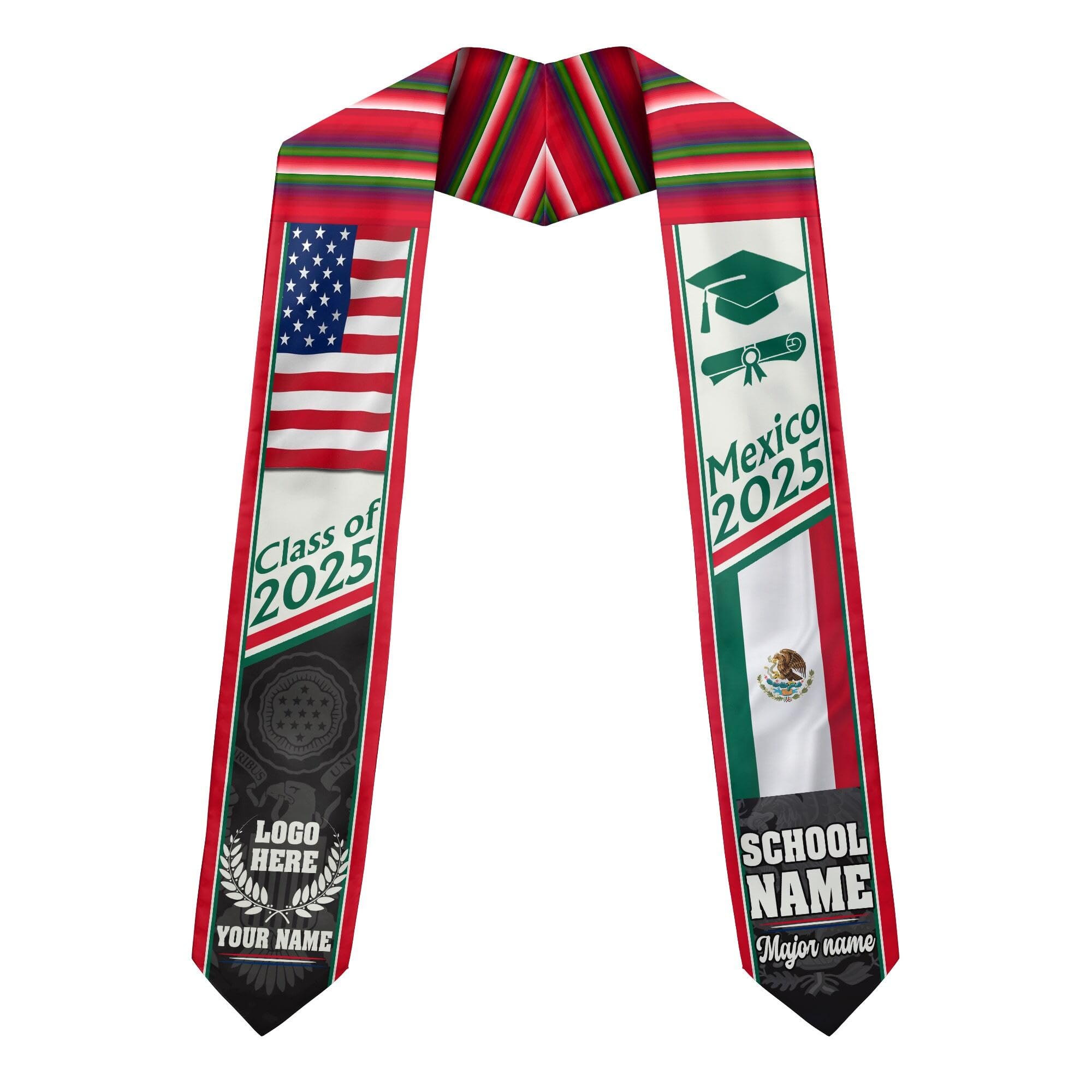 MonkeyVan Personalized Graduation Stole for Mexico Senior, Mexican Flag Graduation Sash Class of 2025 Graduation Day Gifts S388