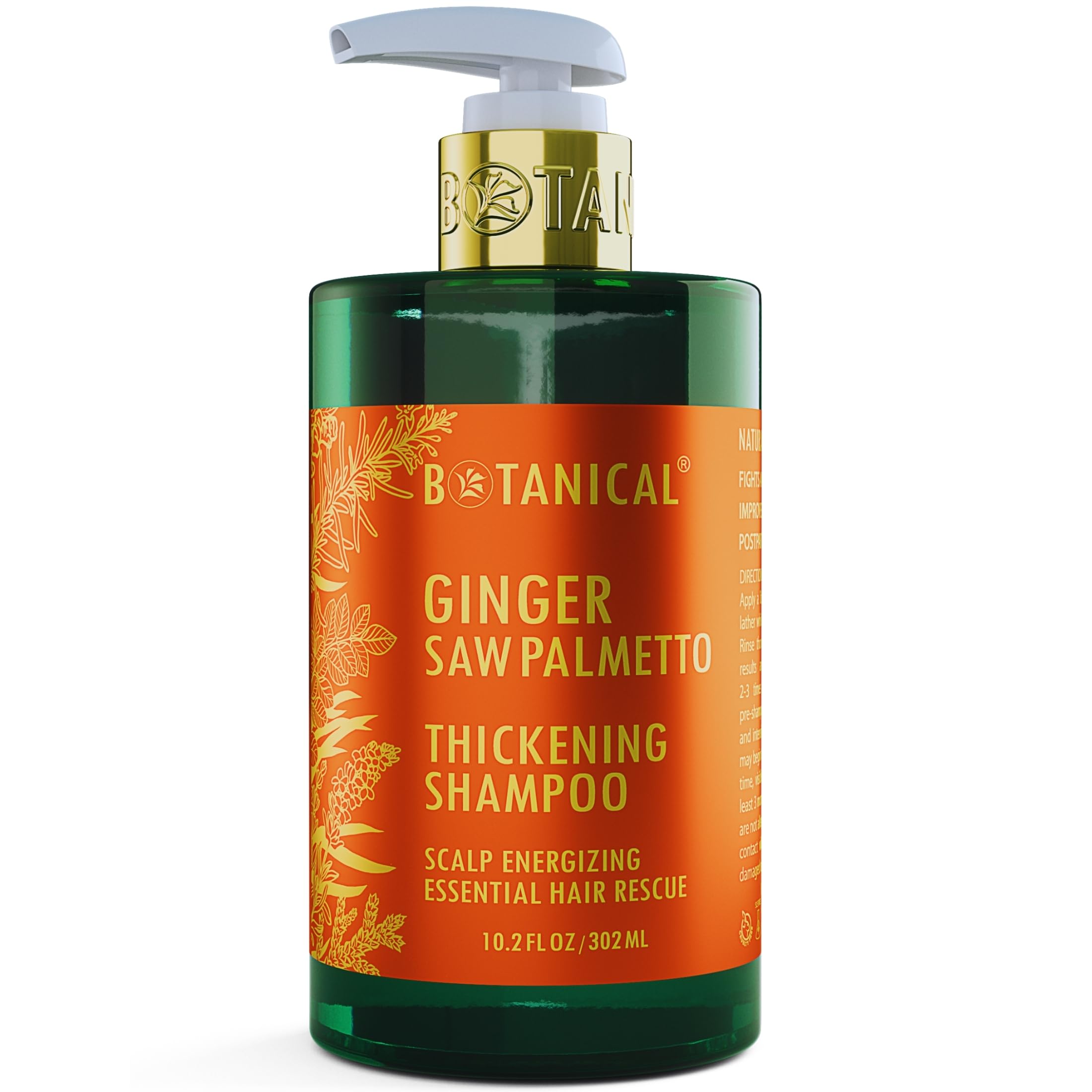 Botanical Hair Growth Ginger Shampoo with Saw Palmetto for Hair Loss and Hair Thinning Prevention Scalp Energizing Natural Thickening Shampoo Regrowth