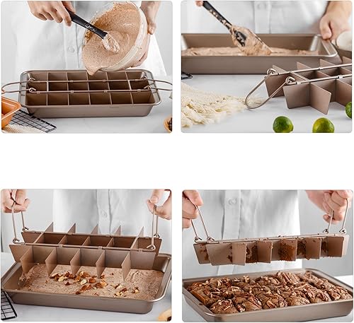 Miniatura 4 de Sartén para brownie con divisores bandeja antiadherente para hornear brownies 18 bandejas de acero al carbono precortadas con agarres para hornear