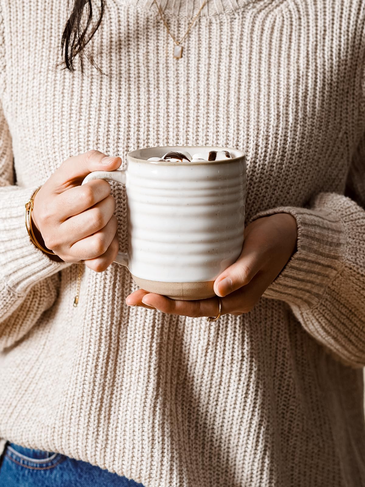 LE TAUCI Lot de 4 tasses à café en céramique de 532 ml pour latte, thé chaud, cappuccino, moka, cacao, lave-vaisselle, pour pendaison de crémaillère, mariage - Blanc arctique