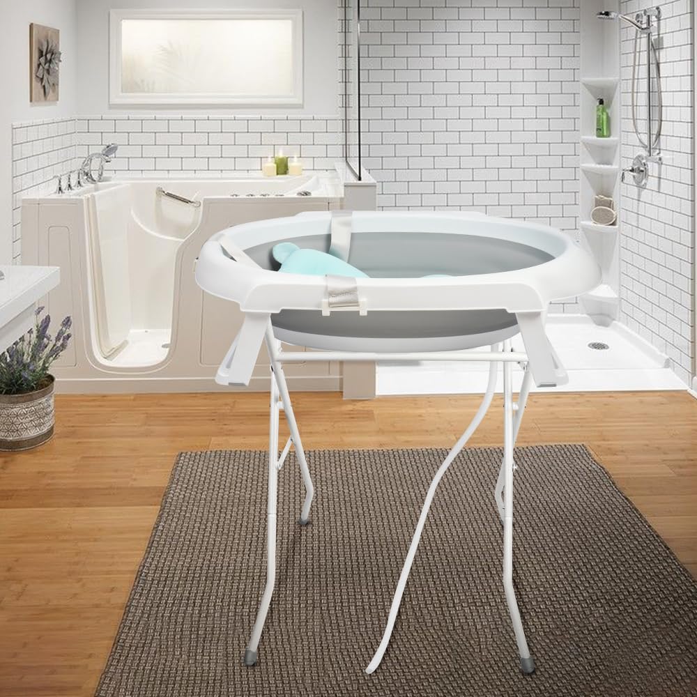Homewell - Bañera plegable para bebé, con soporte y cojín de baño, para bebé, para viaje, regalo de bebé, portátil y poco espacio, 0-3 años, 80 x 47 x 84,5 cm (gris)