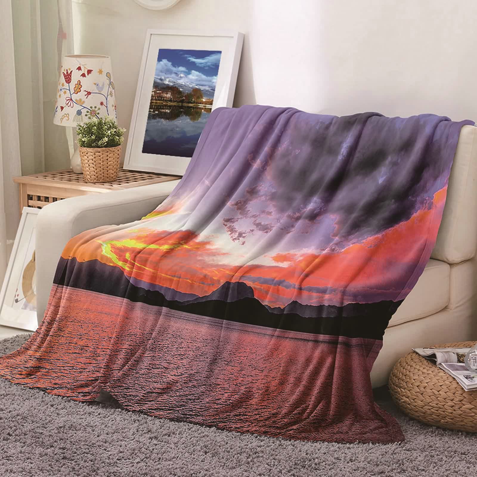 Aeici Couverture Polaire, Couverture Enfant Polaire Couverture 180x200 cm Montagnes et Ciel Couverture de Canapé Cadeau pour Adultes et Enfants