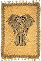 Canga de Praia Estampa de Elefante Mandala Poliéster Bege com Franja, Decorativa Piscina