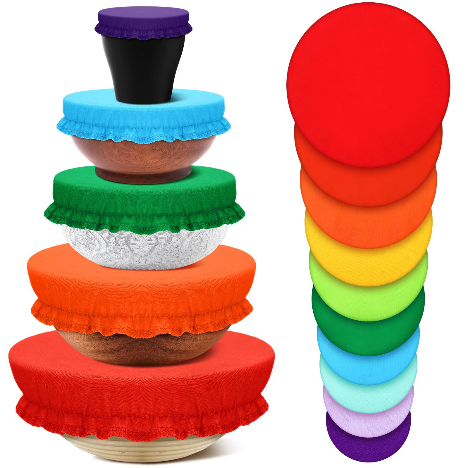 Patelai 10 Pcs Bowl Covers Reusable in 5 Size Fabric Stretch Dish Covers