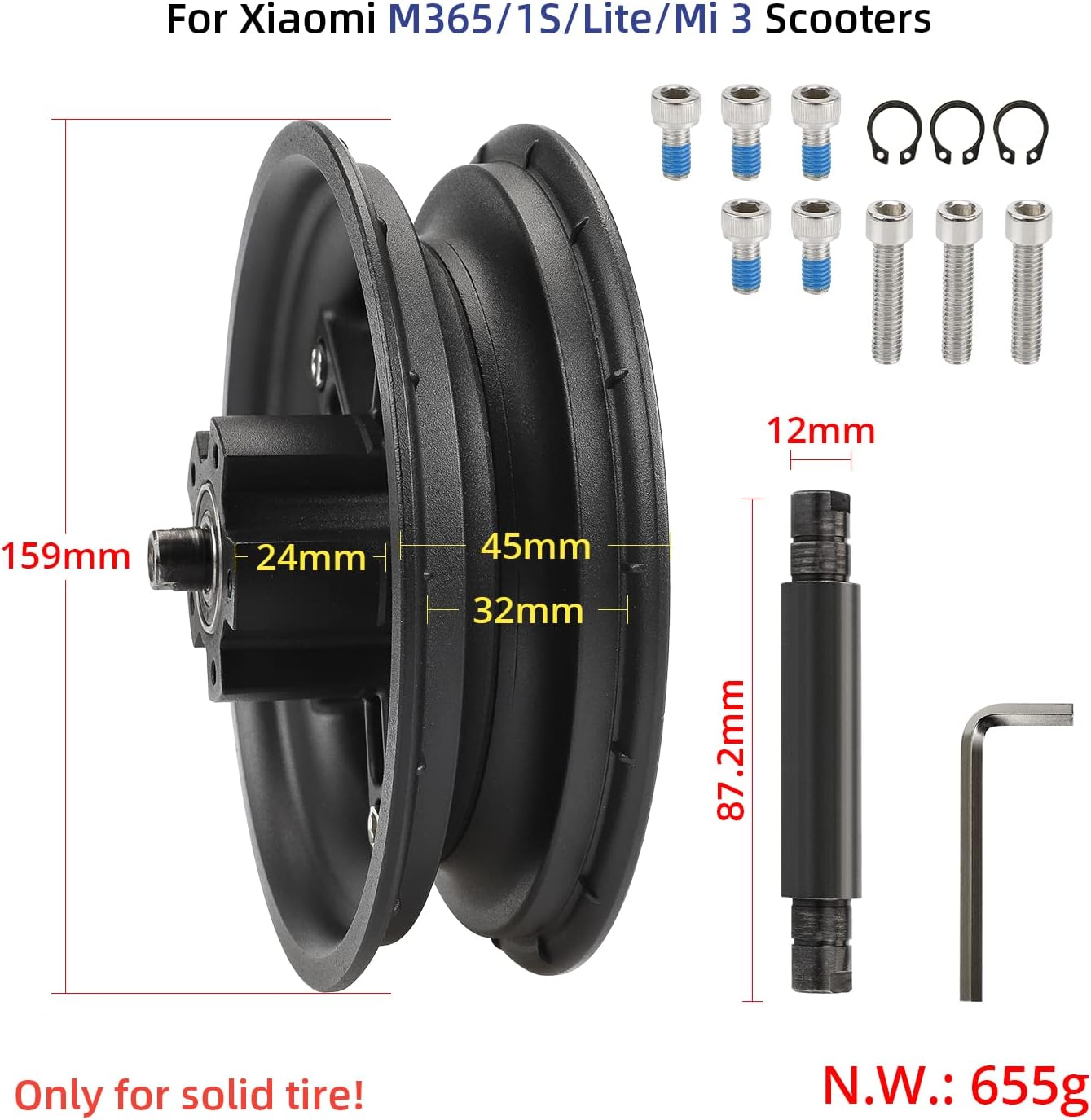 Dexian Rear Split Wheel Hub for Electric Scooter, 8.5 Inch Solid Tire ...