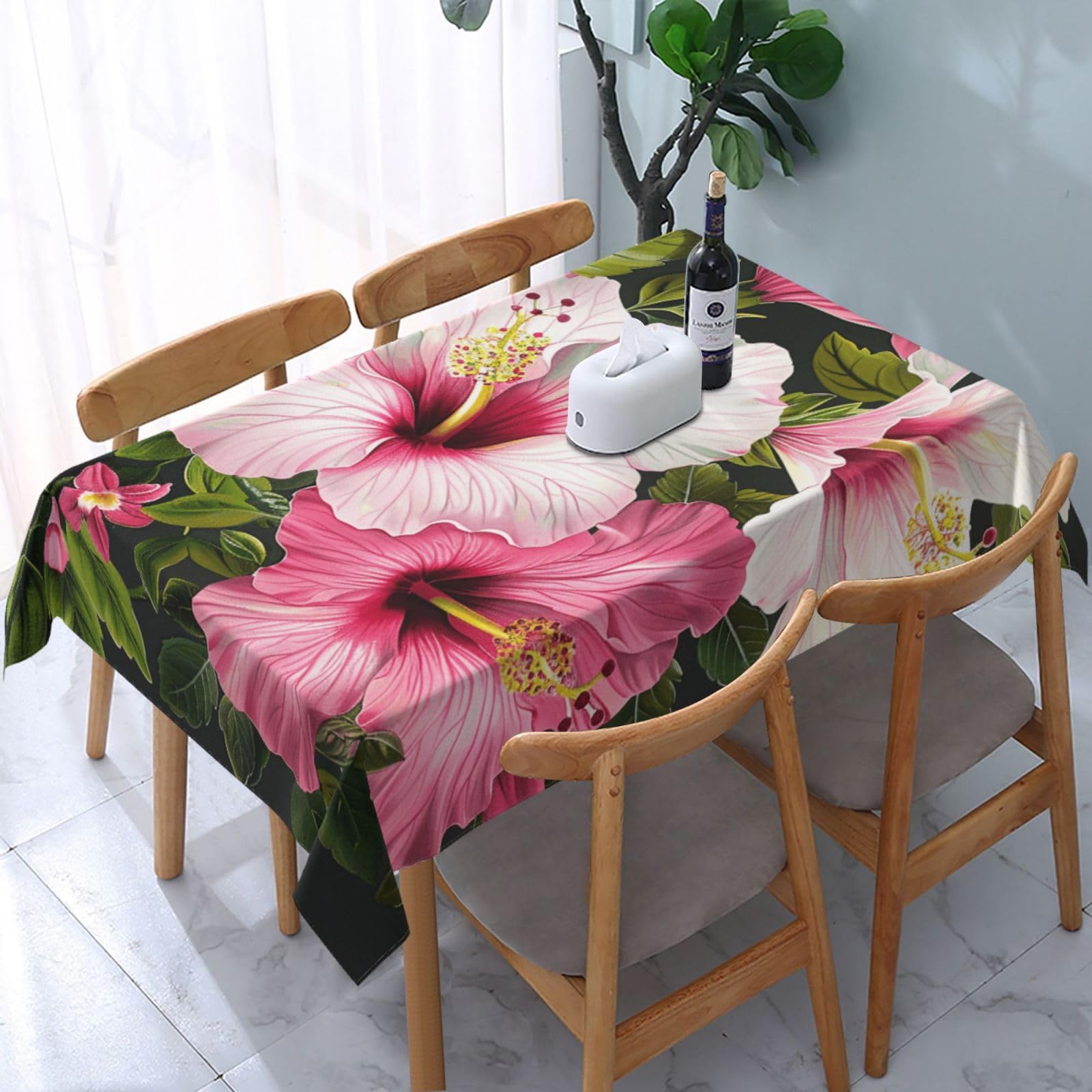 WPKJU Hibiscus Flowers Printed Tablecloth Water Resistant Table Cover Washable Rectangle Table Cloth for Tables 54x72 in