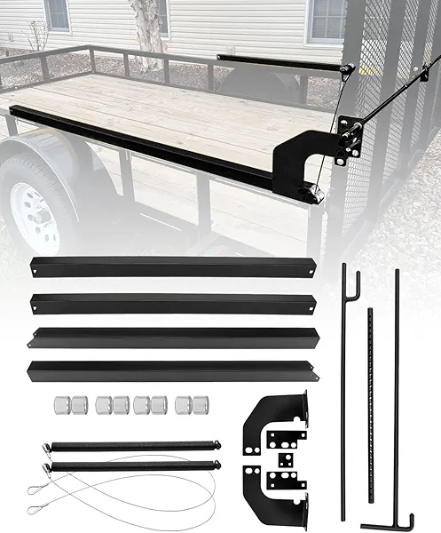 Locking System & Lift Assist for Trailer Gates, Compatible with Utility Trailer Ramp and Tailgate, with 12 to 24 Inch Height Side Rail, 4 to 6 Feet Height & 6 FT 9 In Max Width Tail Gate or Ramp