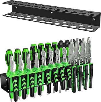 Screwdriver Holder Wall Mount, Screwdrivers Organizer, Black 1 Pcs | 23 holes Pliers Holder, Heavy Duty Metal, Utility Small Tool Storage Rack, Suitable Garages Home Workshop Shed
