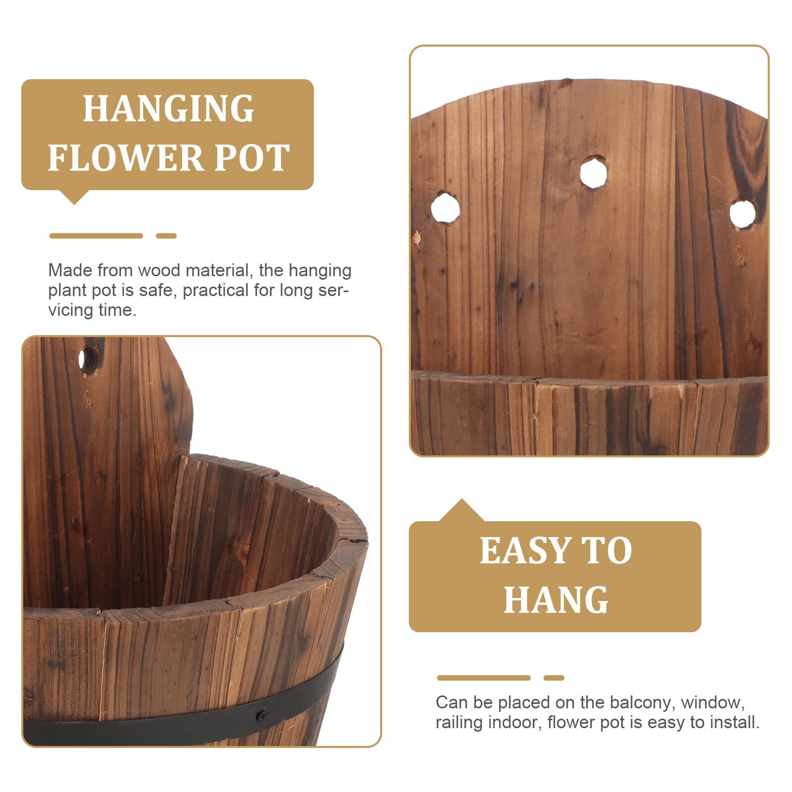 Hängender Blumenampel Blumentopf aus Holz, dekorativer Wand-Blumentopf für Balkon und Garten, rustikaler Pflanzenkübel mit natürlichem Landhausstil, Installieren, langlebig und praktisch