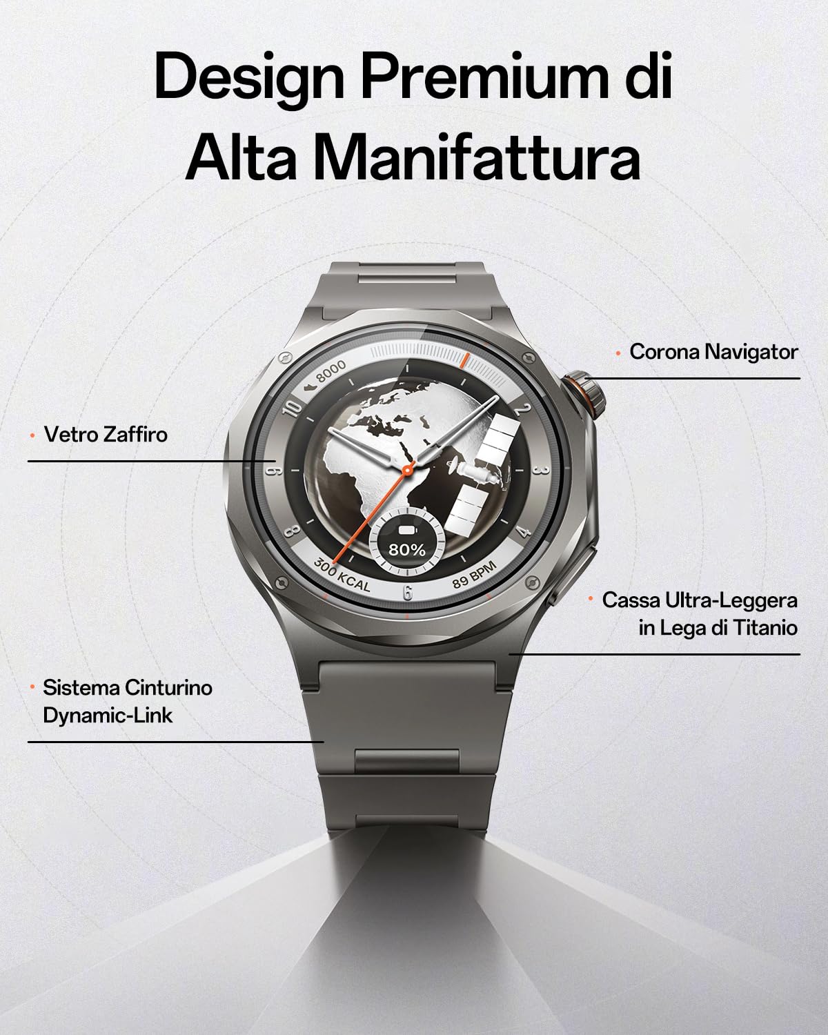 OPPO Watch X3 Smartwatch, Lega Titanio Ultra-Leggera, Batteria Doppio Chip 16 Giorni, AMOLED 1,5" 3000 Nits, ECG e Check Salute 60s, 100+ Sport, 5ATM IP69, Google Gemini, Misty Titanium