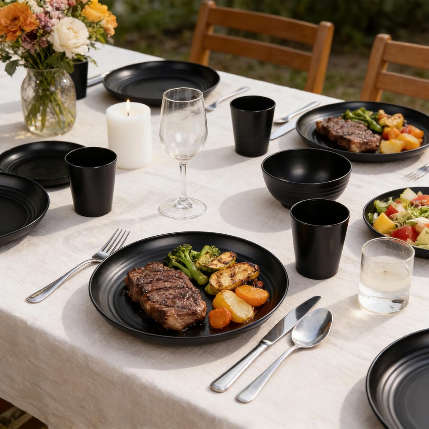 Supernal Wheat Straw Dinnerware Sets,Plates and Bowls Set, Dish Sets for 8, Unbreakable Plate for 8 Dishwasher Safe,Reusable Dinnerware Black-16pcs Plates, 8pcs Bowls, 8pcs Cups.