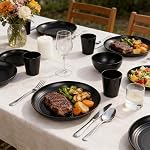Supernal Wheat Straw Dinnerware Sets,Unbreakable Dinner Plates for 8, Dishwasher Safe,Reusable Dinnerware,Black Set 16pcs Plates, 8pcs Bowls, 8pcs Cups,Perfect for Party Birthday and Wedding