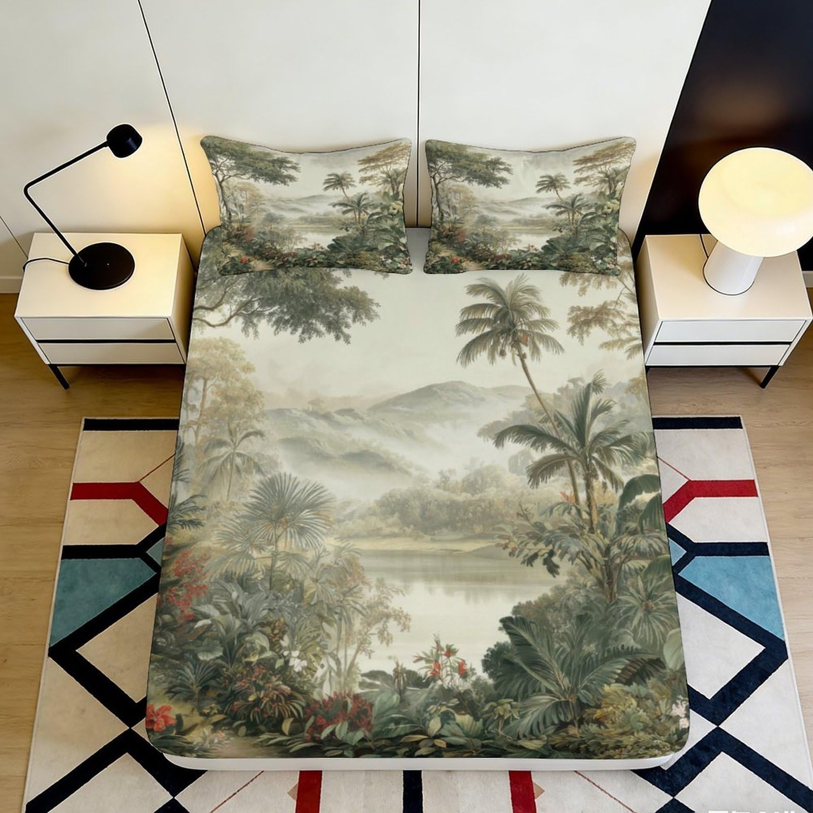 Pnayamiorkfel Style-4 3D Printed Tropical Rainforest Fitted Sheet Microfiber Soft Artistic Landscape Bed Cover For Bedroom Dorm Decor 90X200x25cm