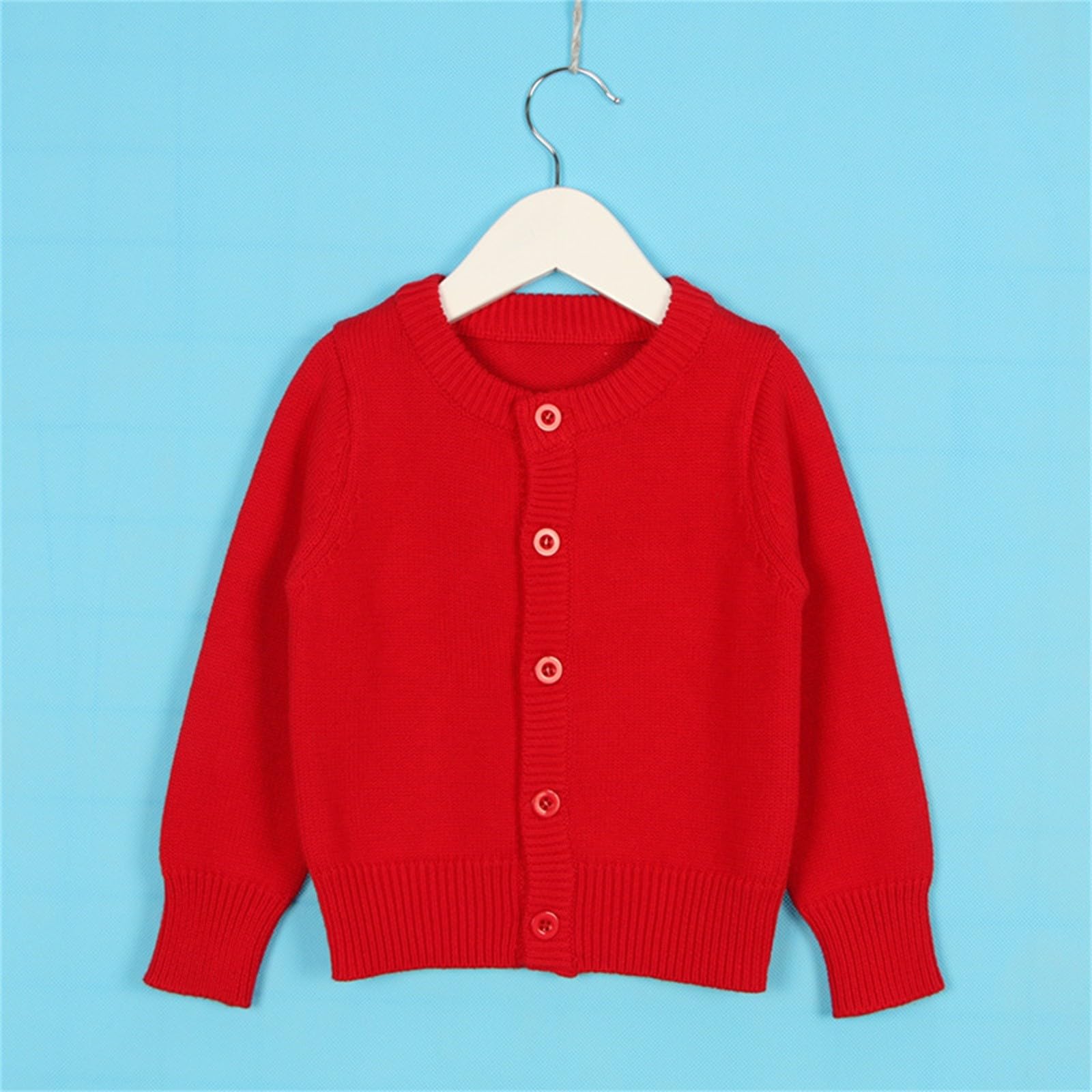 Generisch Mädchen Rundhals Strickcardigan, Unifarbene Knopfstrickjacke | 15+ Farbvarianten zur Auswahl, klassisches Basic Design, vielseitig einsetzbar für Kindergarten und Schule