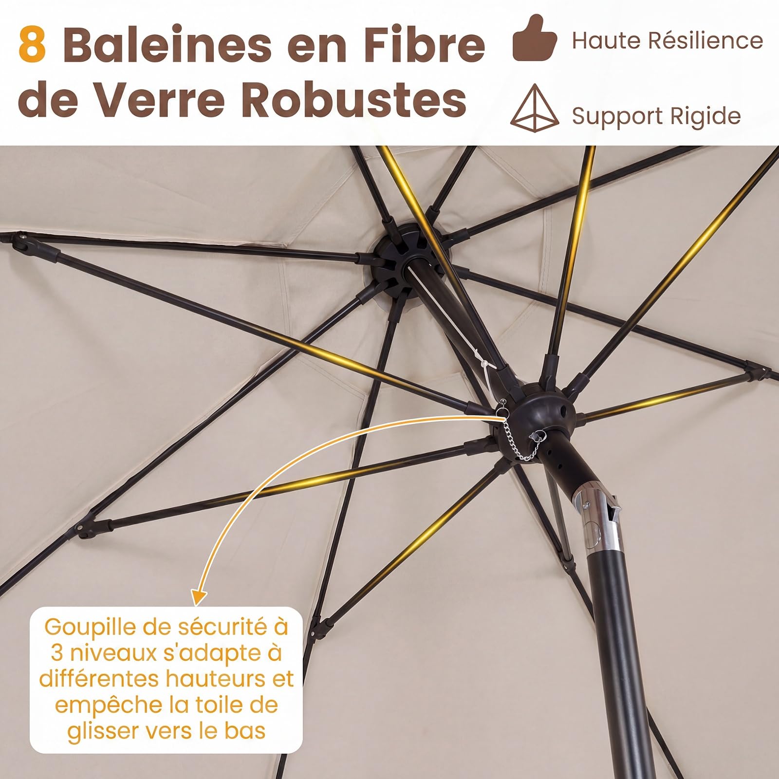 COSTWAY Parasol de Jardin Exterieur 3m, Parasol à Volant en Polyester, Protection Solaire, 30° Inclinaison Bouton-Poussoir, Hauteur Réglable, 8 Baleines, Manivelle, pour Terrasse Piscine Plage