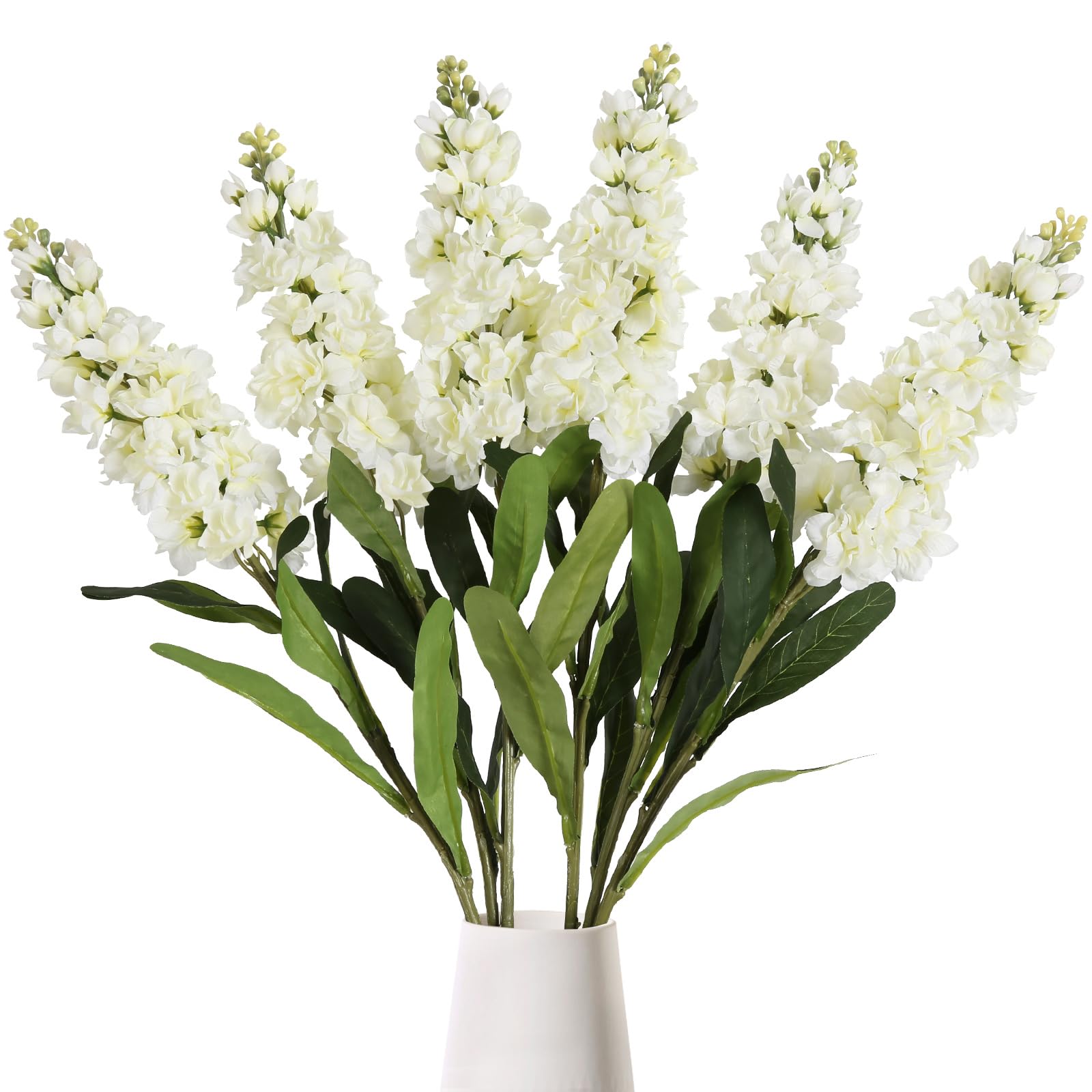 IPOPU 6PCS White Snapdragon Artificial Flowers 31.50" Delphinium Fake Flowers Long Stem Antirrhinum Majus Silk Flowers Larkspur Faux Flower for Home Wedding Decor Floral Arrangement (White)