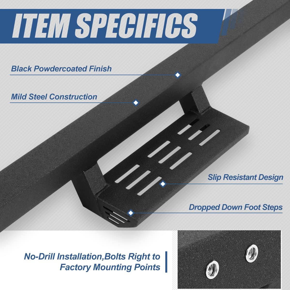 Auto Dynasty Running Boards Compatible with 2007-2019 Silverado Sierra 1500 2500HD 3500HD Crew Cab, Mild Steel Side Step Nerf Bar, 4.75 Inches Step Bars, Black PowderCoated